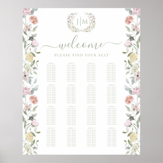 Botanische pastel Bloemen Trouwstoel Grafiek Poster (Voorkant)