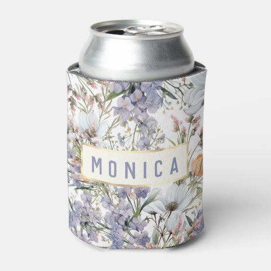 Botanische pastel kleuren wilde bloem zomer bloeme blikjeskoeler (Blikje Voorkant)