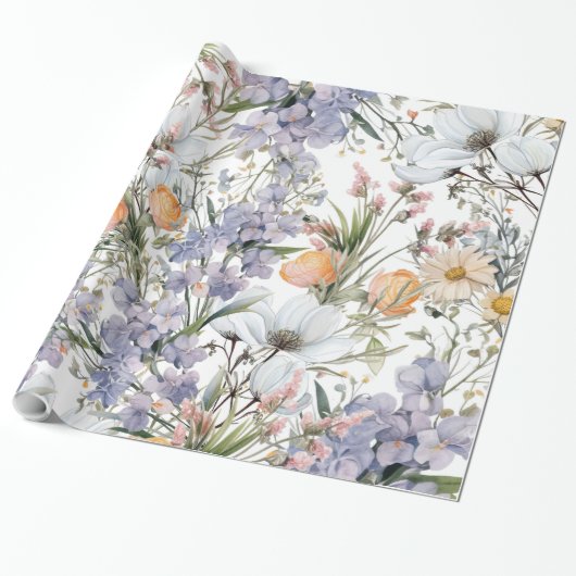 Botanische pastel kleuren wilde bloem zomer bloeme cadeaupapier (Uitgerold)