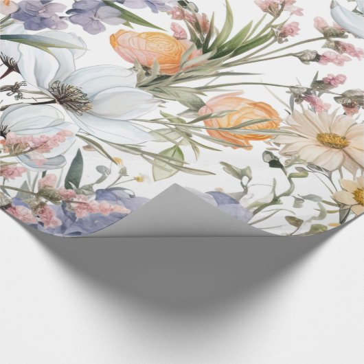 Botanische pastel kleuren wilde bloem zomer bloeme cadeaupapier (Hoek)