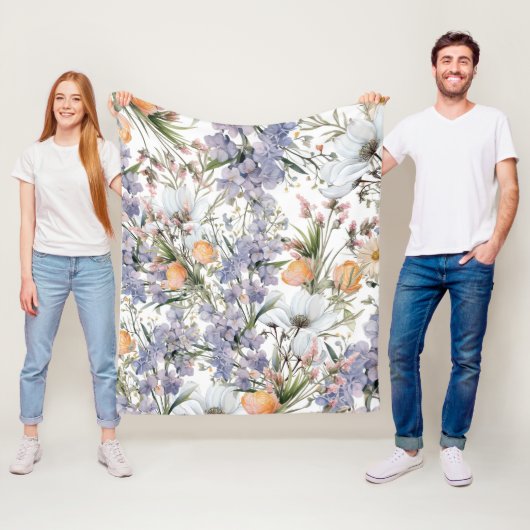 Botanische pastel kleuren wilde bloem zomer bloeme fleece deken (In situ)