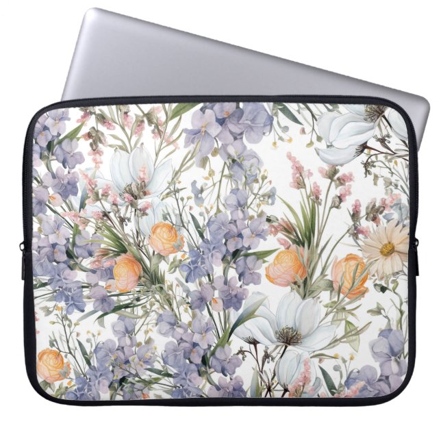 Botanische pastel kleuren wilde bloem zomer bloeme laptop sleeve (Voorkant)