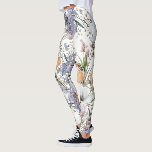Botanische pastel kleuren wilde bloem zomer bloeme leggings (Links)
