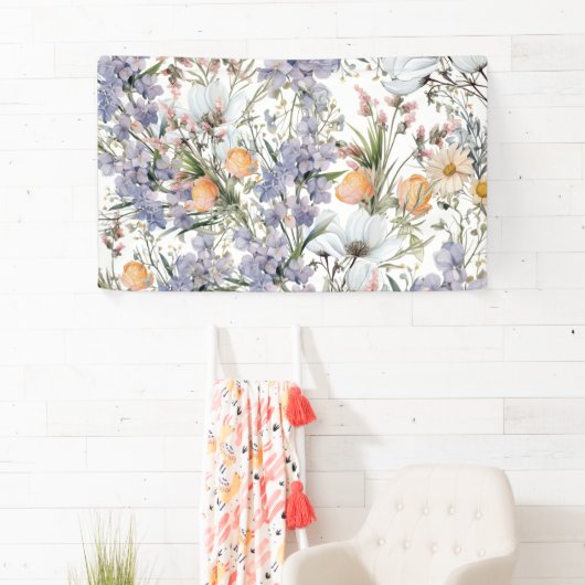 Botanische pastel kleuren wilde bloem zomer bloeme spandoek (Insitu)