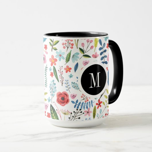 Botanische patronen klinken kleurrijke bladeren en mok (Voorkant rechts)