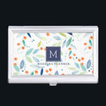 Botanische patronen Waterverven Visitekaarthouder<br><div class="desc">Elegant kleurrijke waterverven pasteltonen botanisch naadloos patroon met een witte achtergrond,  aanpasbaar monogram en marineblauw accent.  bruiloft planner sjabloon.</div>