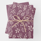 Botanische Patroon Gedempte Plum - Wrapping Paper (In situ)