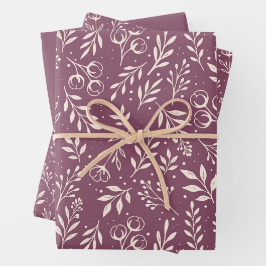 Botanische Patroon Gedempte Plum - Wrapping Paper (In situ)