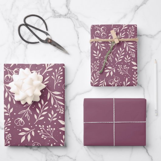 Botanische Patroon Gedempte Plum - Wrapping Paper  (Voorkant)