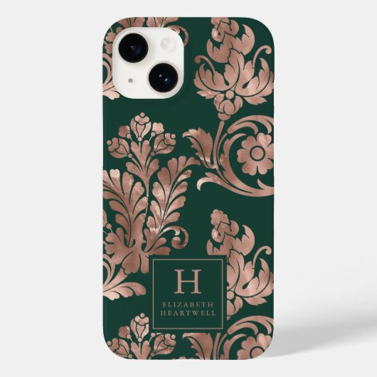 Botanische Patroon Monogram Roos Gold Emerald Gree Case-Mate iPhone Case (Achterkant)