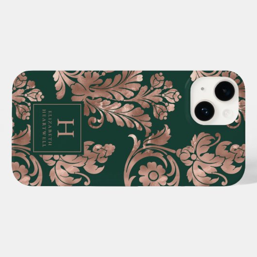 Botanische Patroon Monogram Roos Gold Emerald Gree Case-Mate iPhone Case (Achterkant (horizontaal))