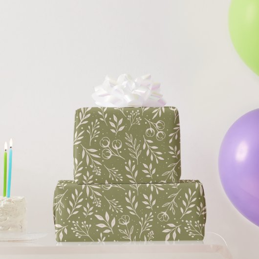 Botanische Patroon Olijf Groene Wrapping Paper Rol Cadeaupapier (Feestgeschenken)