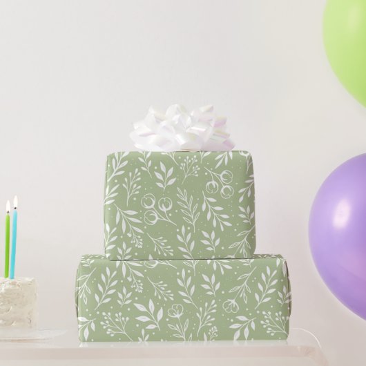 Botanische Patroon Sage Groene Wrapping Paper Roll Cadeaupapier (Feestgeschenken)