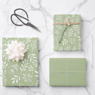 Botanische Patroon Salie Groen - Inpakpapier Set Vel