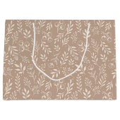 Botanische Patroon Warm Beige - Grote Gift Bag Groot Cadeauzakje (Voorkant)