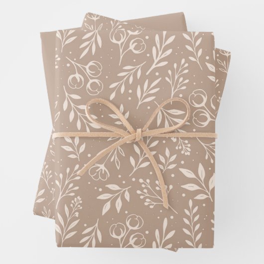 Botanische Patroon Warm Beige - Wrapping Paper Set (In situ)