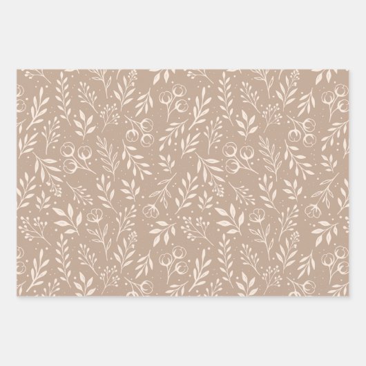 Botanische Patroon Warm Beige - Wrapping Paper Set (Voorkant)