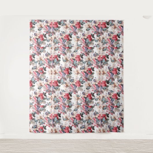 botanische patroonbloemen en vlinder wandkleed (Voorkant)