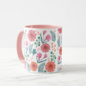 Botanische patroonkleurige Mok van lente-Floral (Voorkant links)