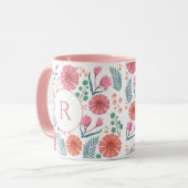 Botanische patroonkleurige Mok van lente-Floral (Voorkant links)