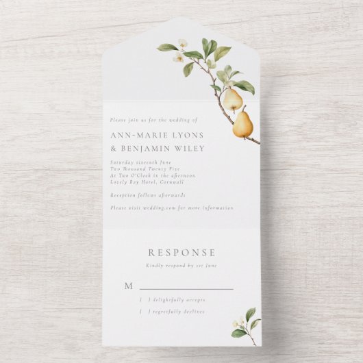 Botanische Peren Rustieke Bruiloft All In One Uitnodiging (Binnen)