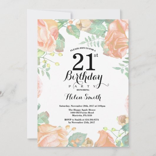 Botanische perforatie 21e verjaardag uitnodiging (Voorkant)