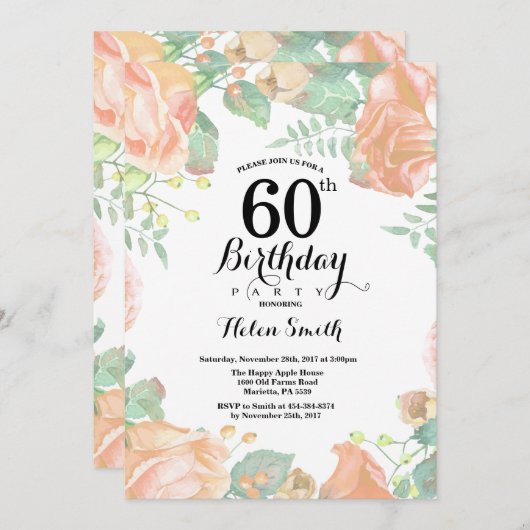 Botanische perforatie 60e verjaardag uitnodiging (Voorkant / Achterkant)