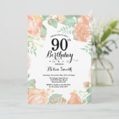 Botanische perforatie 90e verjaardag uitnodiging (Staand voorkant)
