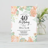Botanische perforatie Floral 40e verjaardag uitnod Kaart (Staand voorkant)