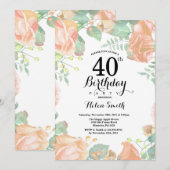 Botanische perforatie Floral 40e verjaardag uitnod Kaart (Voorkant / Achterkant)