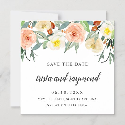 Botanische perforatie Waterverf Opslaan datum Magnetische Uitnodiging (Voorkant)