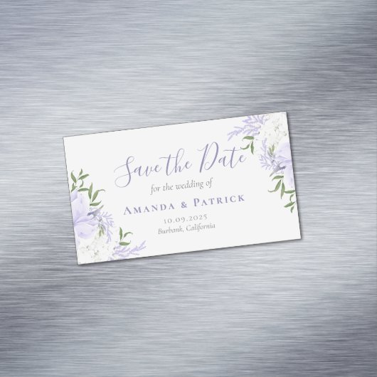 Botanische Periwinkle Waterverf Bewaar de datum Magnetisch Visitekaartje (Voorbeeld)