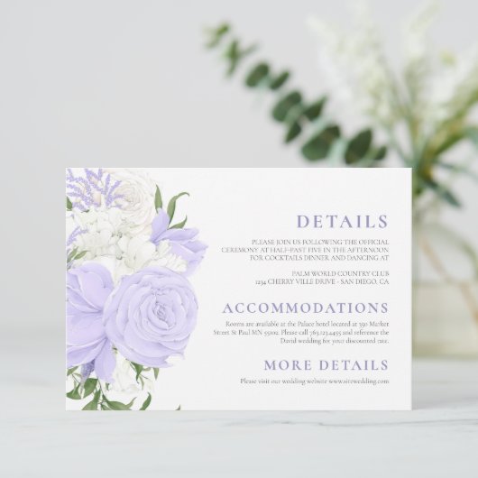 Botanische Periwinkle Waterverf Bruiloft Informatiekaartje (Staand voorkant)