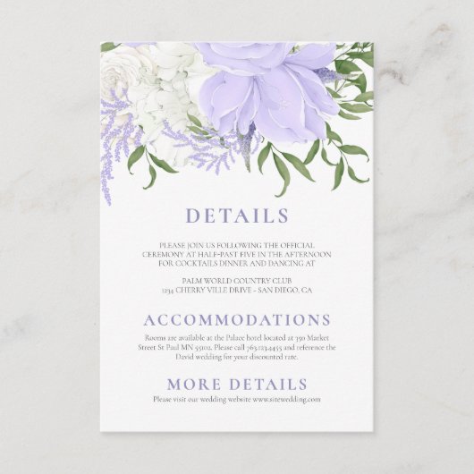 Botanische Periwinkle Waterverf Bruiloft Informatiekaartje (Voorkant)