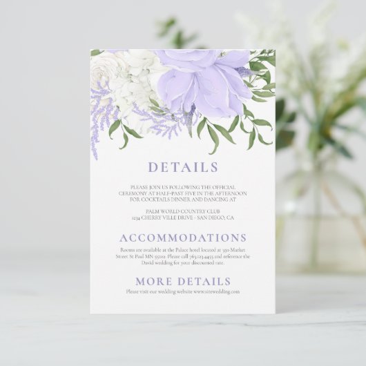 Botanische Periwinkle Waterverf Bruiloft Informatiekaartje (Staand voorkant)
