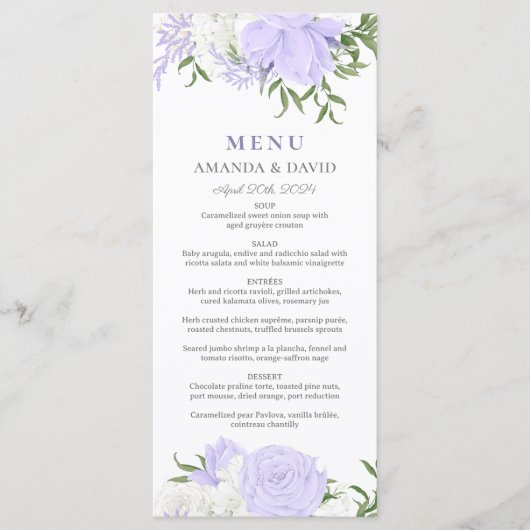 Botanische Periwinkle Waterverf Bruiloft Menu (Voorkant)