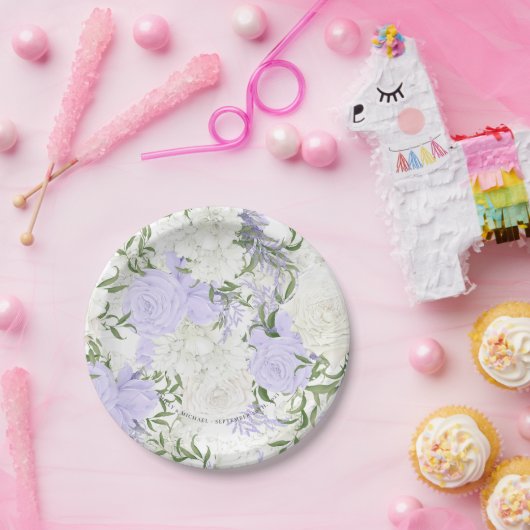 Botanische Periwinkle Waterverf Bruiloft Papieren Bordje (Feest)