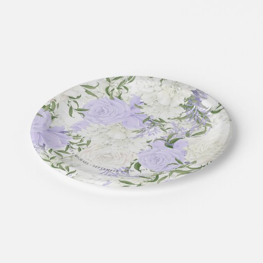 Botanische Periwinkle Waterverf Bruiloft Papieren Bordje (Gekanteld)