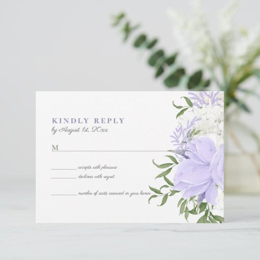 Botanische Periwinkle Waterverf Bruiloft RSVP Kaar (Staand voorkant)