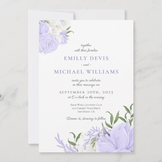 Botanische Periwinkle Waterverf Huwelijksuitnodigi Kaart (Voorkant)