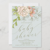  botanische perzik & blauw bloemig Baby shower Kaart (Voorkant)