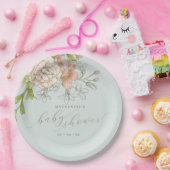  botanische perzik & blauw bloemig Baby shower Papieren Bordje (Feest)