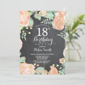 Botanische perzik Floral 18e verjaardag uitnodigin Kaart (Staand voorkant)
