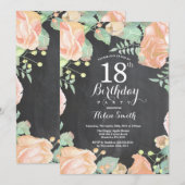 Botanische perzik Floral 18e verjaardag uitnodigin Kaart (Voorkant / Achterkant)