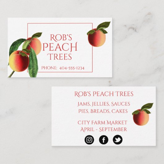 Botanische perziken op wit Visitekaartje (Voorkant / Achterkant)