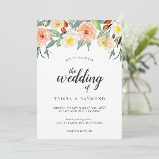 Botanische perzikWaterverf Rozen Kaart (Staand voorkant)