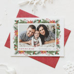 Botanische Pine Naalden en Poinsettia Foto Feestdagen Kaart<br><div class="desc">Verspreid feestelijke gejuich met onze aanpasbare fotovakantiekaart met waterverf dennennaalden, poinsettia, winterbessen en dennenappels. Dit ontwerp combineert het mooie van handgeschilderde waterverf-elementen zoals dennentakken, pinecones, levendige poinsettia's en winterbessen om uw speciale vakantiefoto te lijsten. Deze waterverf vakantiekaart is ideaal voor gezinnen, vrienden of iedereen die een warme, persoonlijke vakantie-groet wil...</div>
