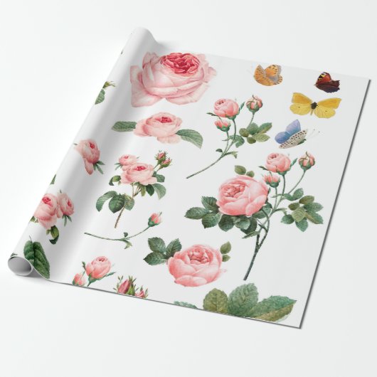  BOTANISCHE PINKROSES WRAPPINGPAPIER CADEAUPAPIER (Uitgerold)