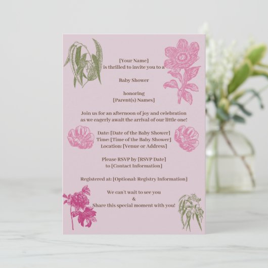 Botanische Pioen Eucalyptus Meisje Baby shower Kaart (Staand voorkant)