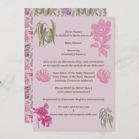 Botanische Pioen Eucalyptus Meisje Baby shower Kaart (Voorkant / Achterkant)